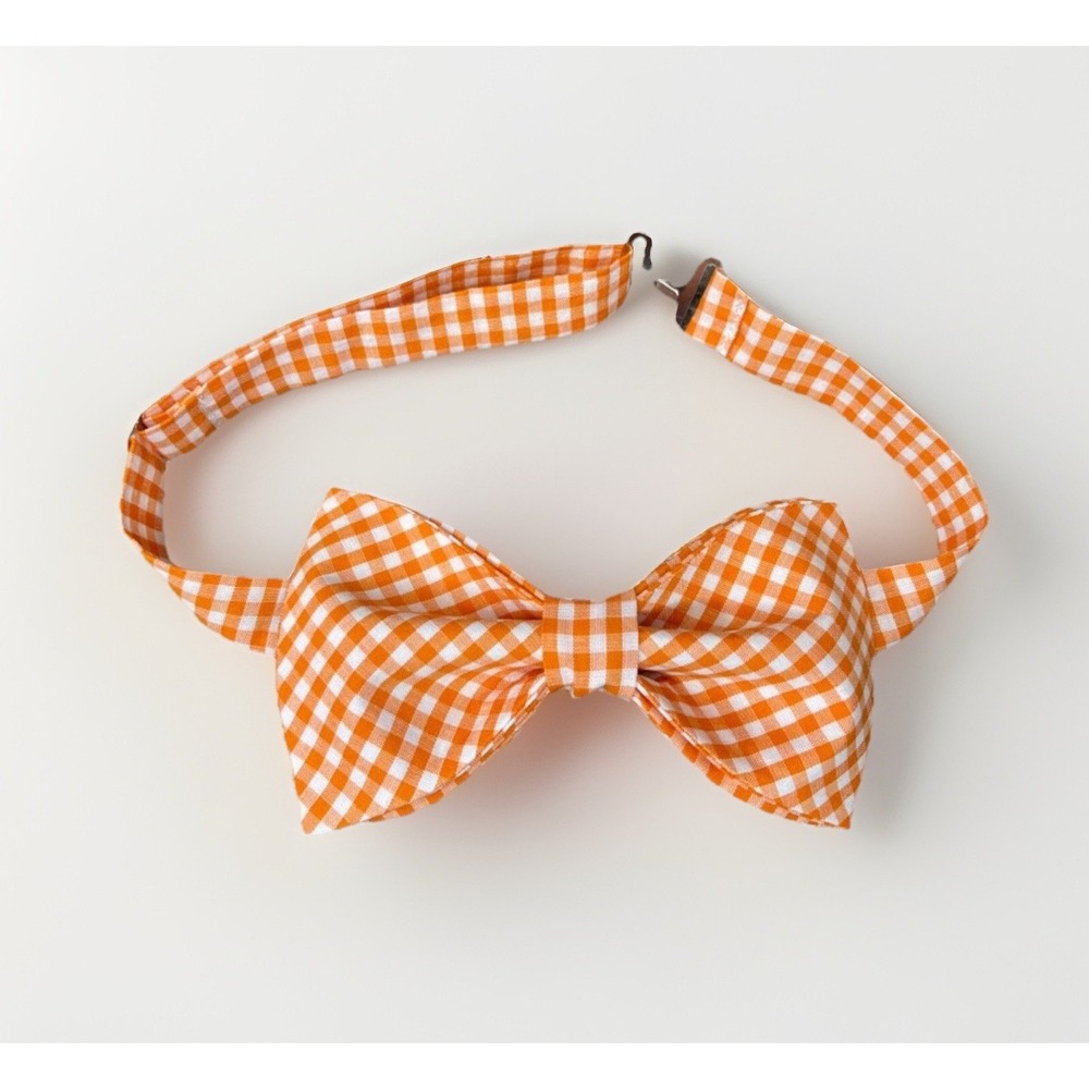 NEW Custom‎ Mens Gingham Bow Tie Pre-tied Adjustable Gift Orange/White Check